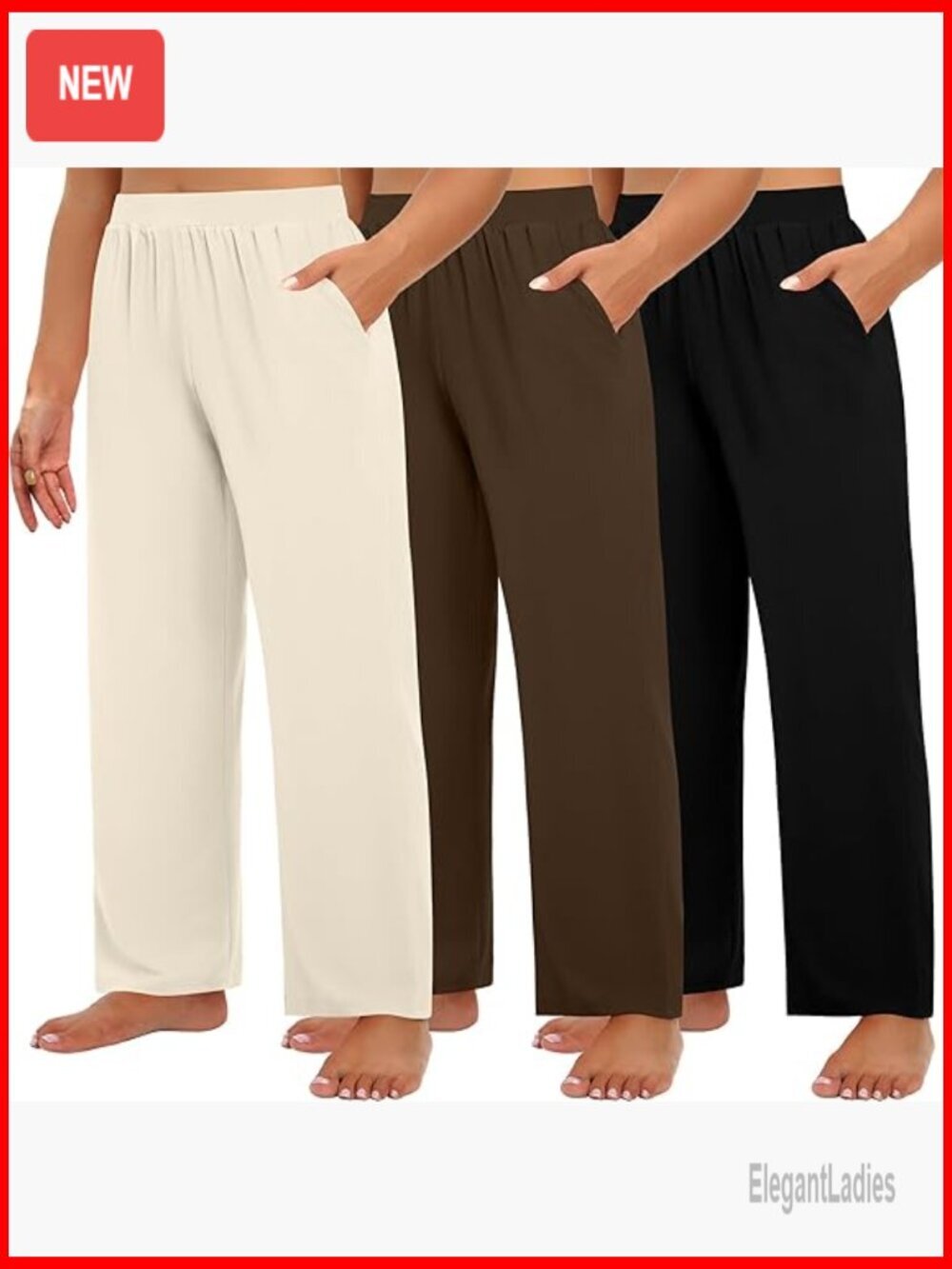 3 Pack Plus Size High Waisted Wide Leg Yoga Pants with Pockets